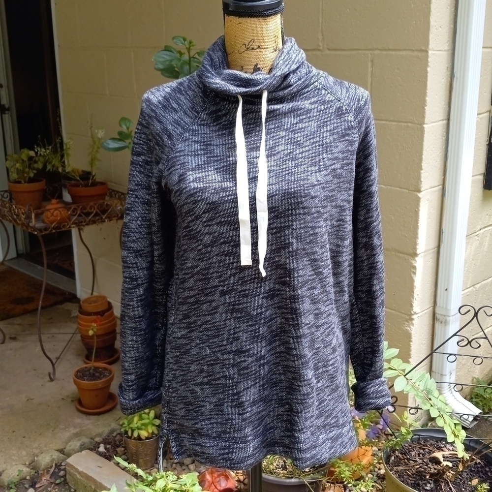 J. Crew Cowl Neck Black Grey & White Marled Drawstring Sweater NWT